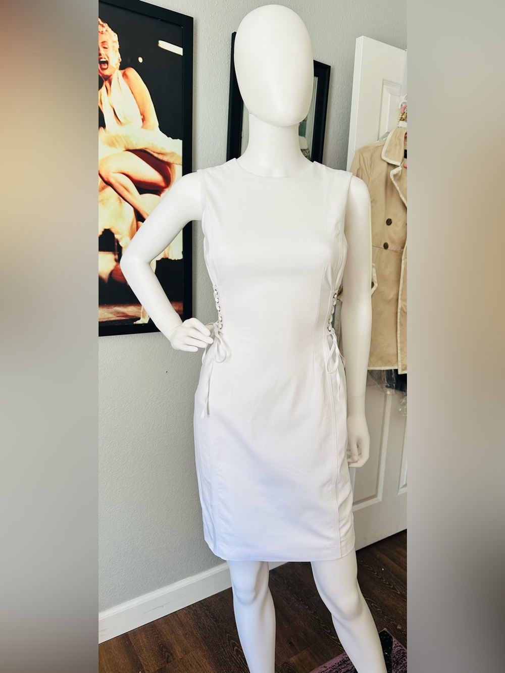 Calvin Klein White Lace-Up Side Sheath Dress